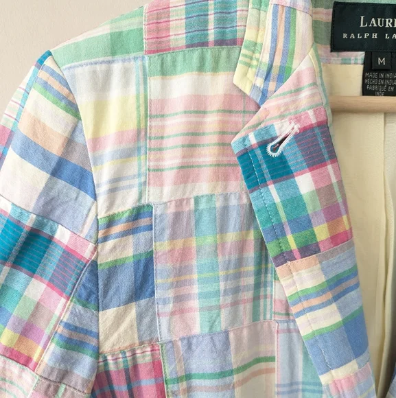 Vintage Ralph Lauren Madras Plaid Pastel Patchwork Blazer - Picture 5 of 13